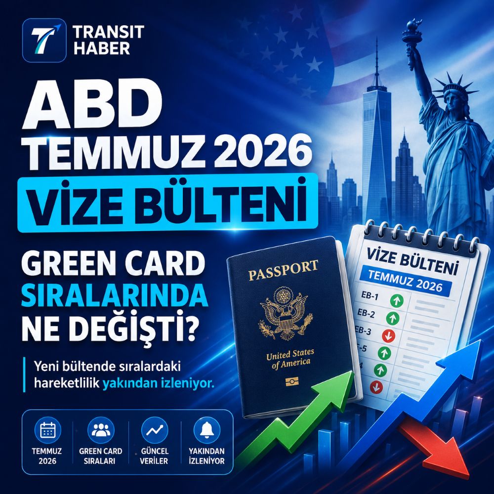 ABD Temmuz 2026 vize bülteni yayımlandı: Türkler için Green Card sıralarında ne değişti? 2 ABD Temmuz 2026 vize bültenini temsil eden Green Card evrakları, takvim, pasaport ve ABD bayrağı temalı başvuru görseli