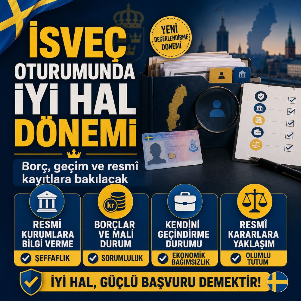 İsveç oturum izni için genişletilmiş iyi hâl şartı yürürlükte. Her borç otomatik ret yaratmıyor; borcun büyüklüğü, süresi ve kişinin tutumu birlikte değerlendirilecek.