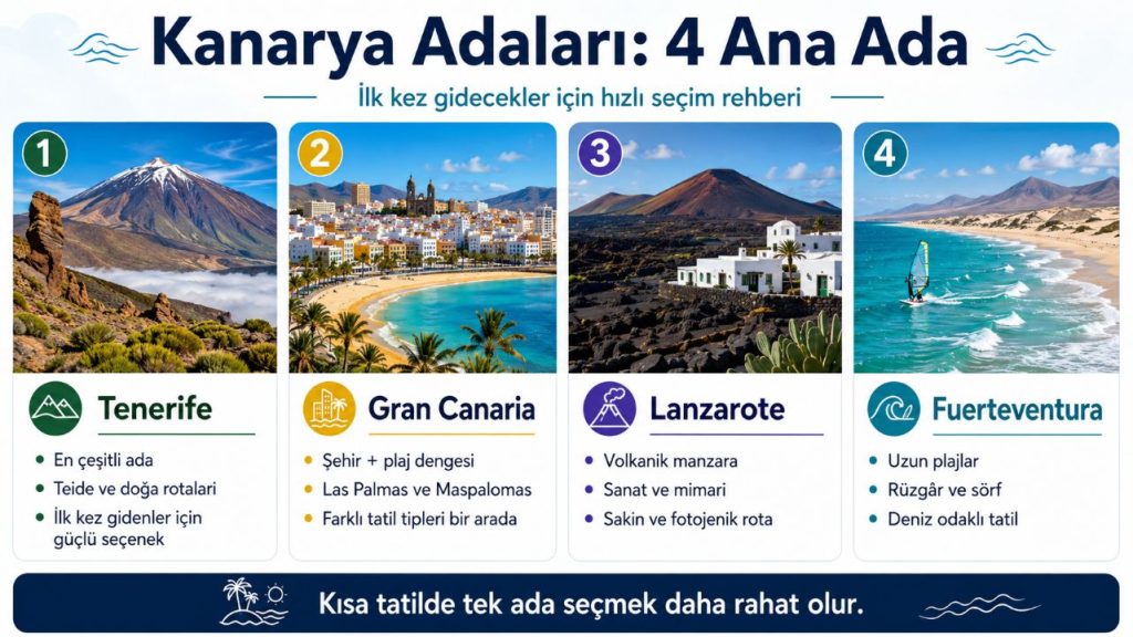 Türkler için Schengen vizesiyle Kanarya Adaları seyahat rehberi: Hangi ada seçilmeli 4 Kanarya Adaları seyahat rehberi: ada seçimi, uçak ve feribot, toplu taşıma, konaklama, yemek ve Schengen notları.