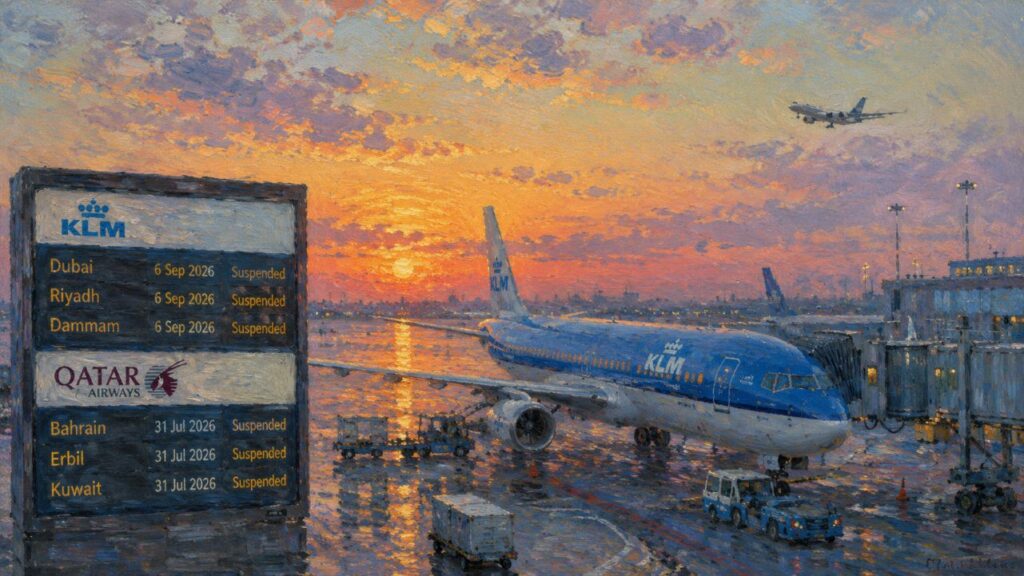 Orta Doğu hava sahası riski yeniden büyüdü. KLM ve Qatar Airways bazı seferleri askıya aldı. Orta doğu uçuşları için iptaller birçok sorunu da beraberinde getiriyor.