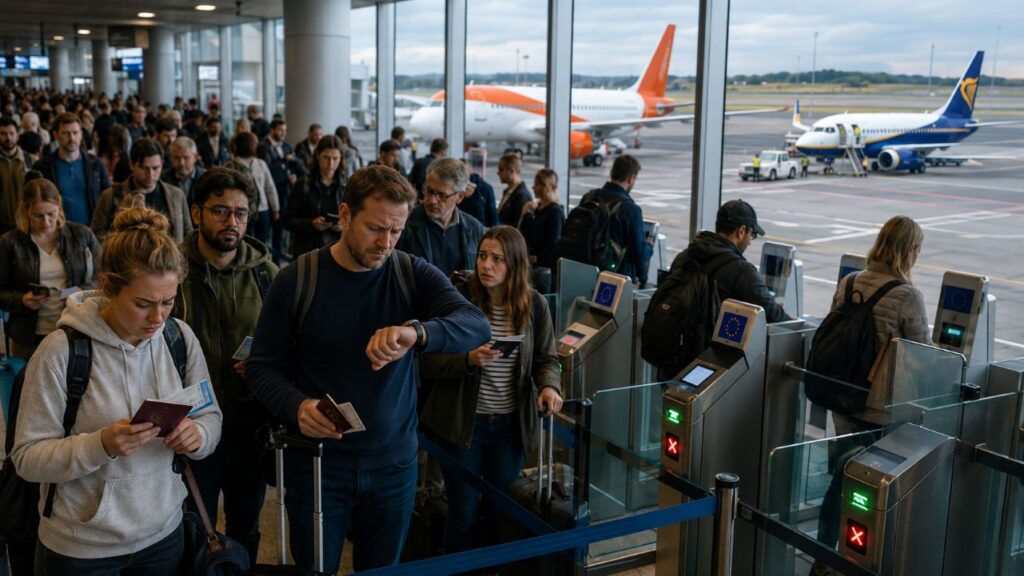 EES kuyruğu bazı Avrupa havalimanlarında uçuş kaçırmaya başladı. easyJet yoğunluğa işaret etti, Ryanair “uçak beklemez” uyarısı yaptı. Türk yolcular için riskli havalimanları ve yolcu hakları.