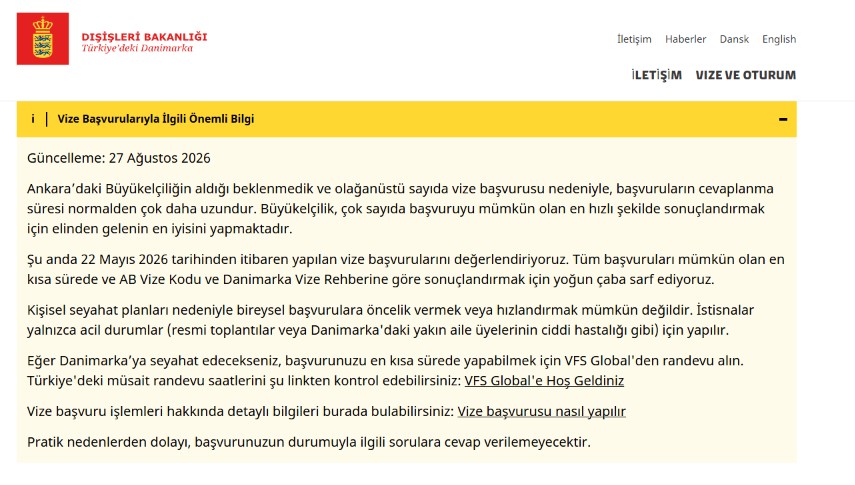 Danimarka neyi inceliyor?.. 22 Mayıs dediler ama 19-29 Mayıs arası VFS vize başvurusu almamıştı! 2 Danimarka başvuru almadığı gün yapılan başvuruları incelediğini iddia etti
