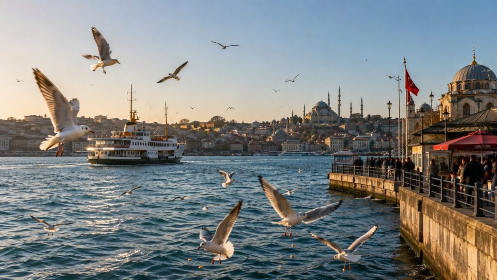 Vista del agua en Estambul para una guía sobre el agua del grifo en Turquía