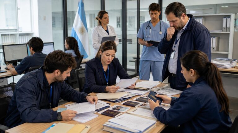 Arjantin sahte oturum kaydı soruşturmasında belgeleri inceleyen görevliler