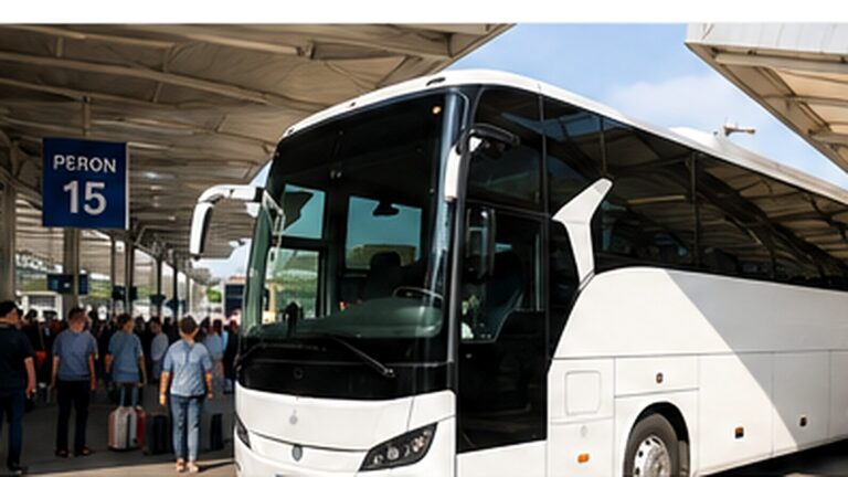 Autobuses interurbanos en Turquía en una plataforma de una terminal