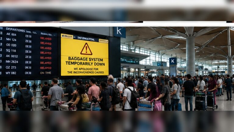 Bagajsız kalktı haberini temsil eden Kuala Lumpur Terminal 1 bagaj sistemi arızası görseli