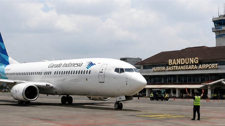 Bandung Husein Sastranegara Havalimanı önünde ticari jet uçağı