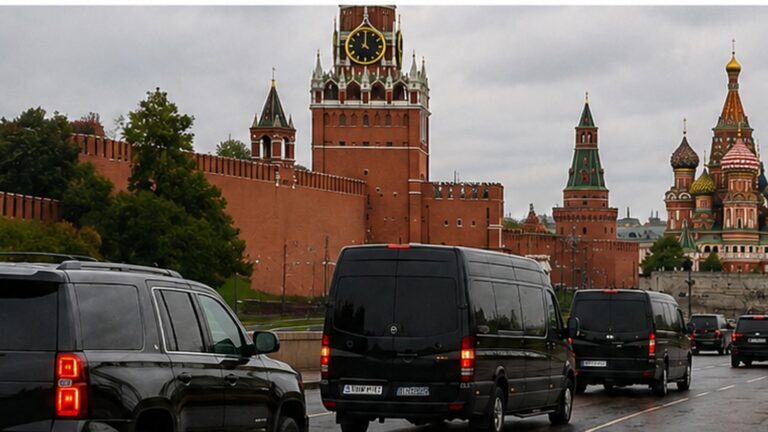 CIA Direktörü Moskova ziyareti için Moskova’da diplomatik konvoyu temsil eden görüntü