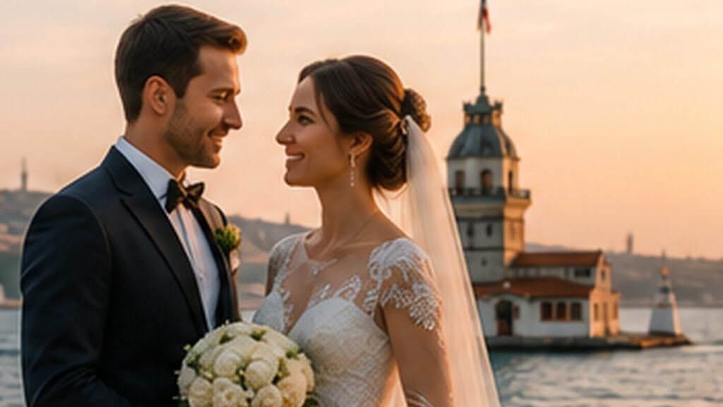 Pareja casada en Estambul para ilustrar la ciudadanía turca por matrimonio