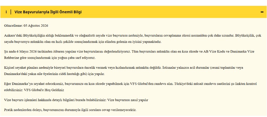 Danimarka vizesi bekleyenler dikkat: Büyükelçilik 6 Mayıs ve sonrası başvuruları inceliyor 3 Danimarka Ankara Büyükelçiliği'nin yeni açıklaması