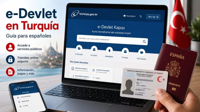 e-Devlet en Turquía: residente extranjero consulta servicios públicos digitales desde un portátil