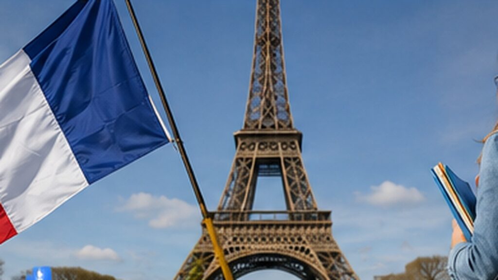 Fransa öğrenci vizesi para şartı değişikliğini temsil eden Paris ve uluslararası öğrenci görseli