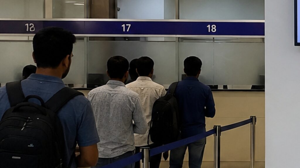 İspanya Schengen vizesi soruşturması kapsamında Cezayir’de vize başvuru merkezinde sıra bekleyen başvuru sahipleri
