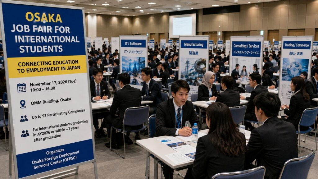 Japonya yabancı öğrenci iş görüşmesi için Osaka’da yabancı öğrencilerle görüşen şirket temsilcileri