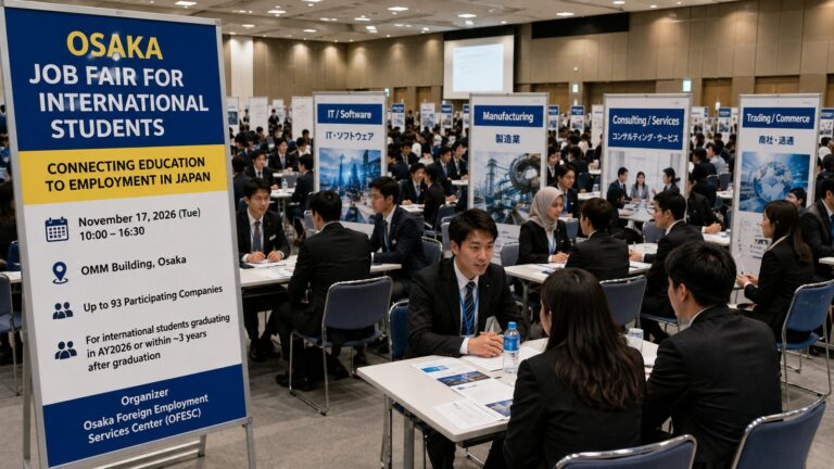 Japonya yabancı öğrenci iş görüşmesi için Osaka’da yabancı öğrencilerle görüşen şirket temsilcileri