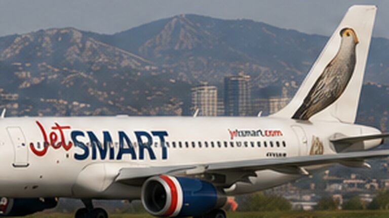 JetSMART göç cezaları haberini temsil eden Şili'de apron üzerinde bir yolcu uçağı