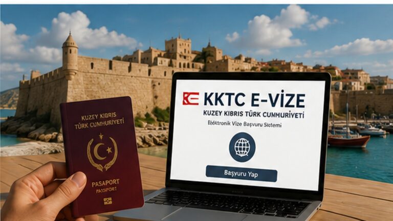 KKTC e-vize sistemi için elektronik başvuru ve Kuzey Kıbrıs seyahatini temsil eden görsel