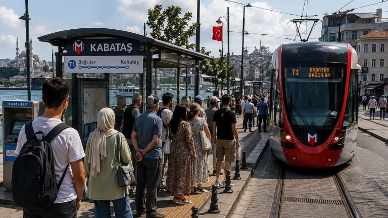 Viajera contemplando el Bósforo y los barrios de Estambul desde un mirador