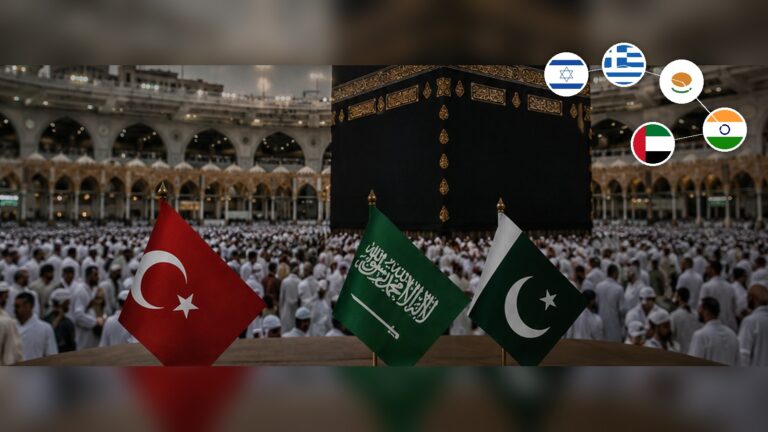 Mekke Anlaşması Yunanistan ve İsrail’de yeni denge tartışmasını temsil eden Türkiye, Suudi Arabistan, Pakistan ve beş ülke bayrakları