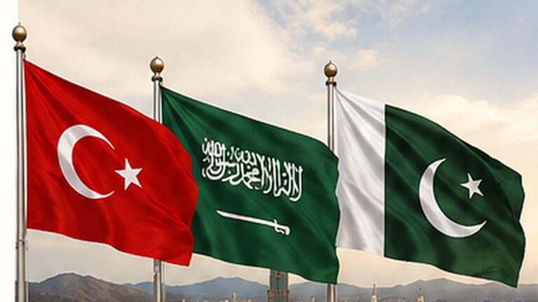 Mekke Savunma Anlaşması haberini temsil eden Türkiye, Suudi Arabistan ve Pakistan bayrakları