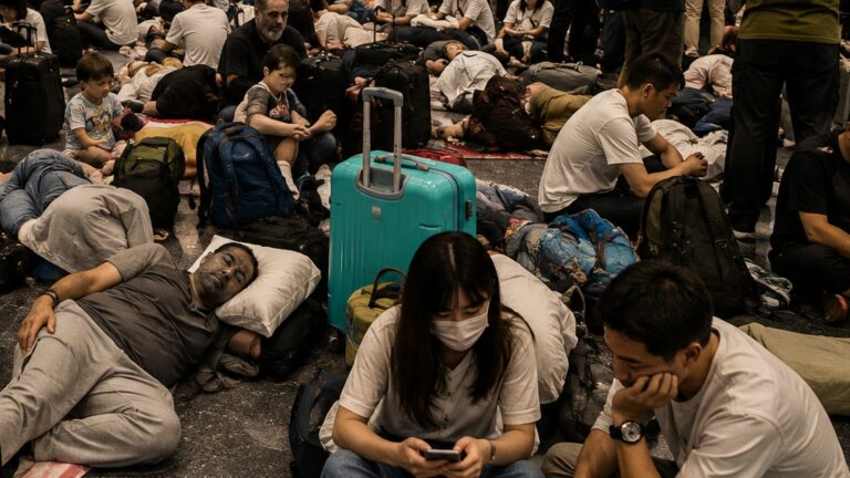 Narita Havalimanı içinde rekor yağış nedeniyle geceyi terminalde geçiren yolcular