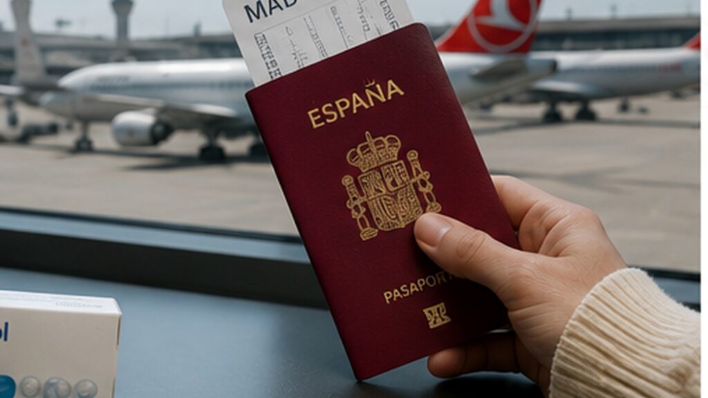 Pasaporte español caducado para Turquía junto a una tarjeta de embarque en un aeropuerto