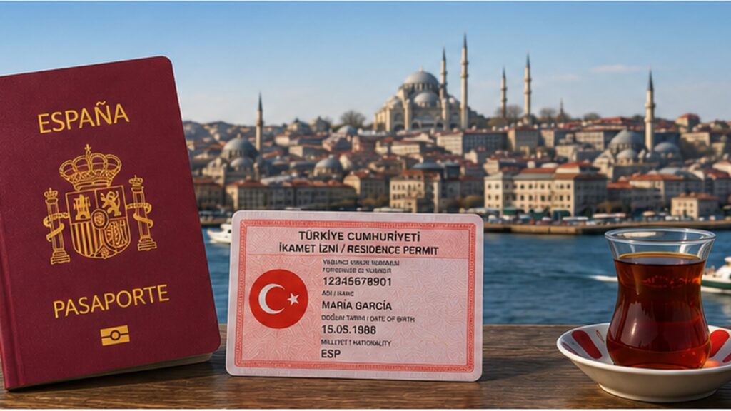Pasaporte español y tarjeta de residencia frente a Estambul