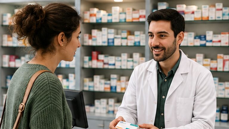 Receta española en farmacias de Turquía mostrada por una viajera a un farmacéutico