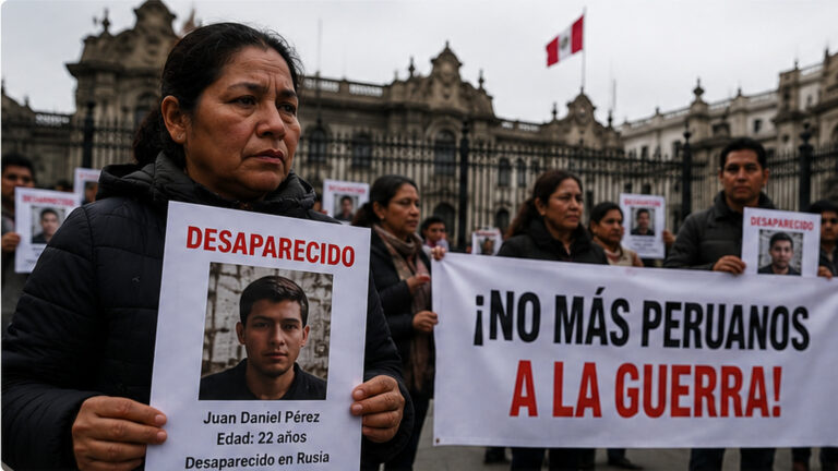 Rusya sahte iş ağı dosyasındaki kayıp Peru vatandaşlarını temsil eden aile protestosu