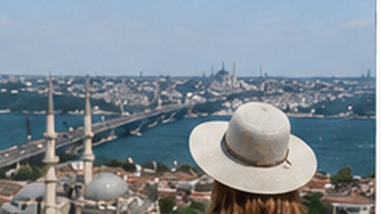 Viajera contemplando Estambul, una de las cinco ciudades de la ruta sefardí en Turquía