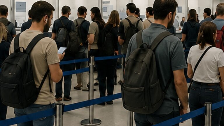 Schengen vizesi işlem süresi için başvuru merkezinde sıra bekleyen yolcular