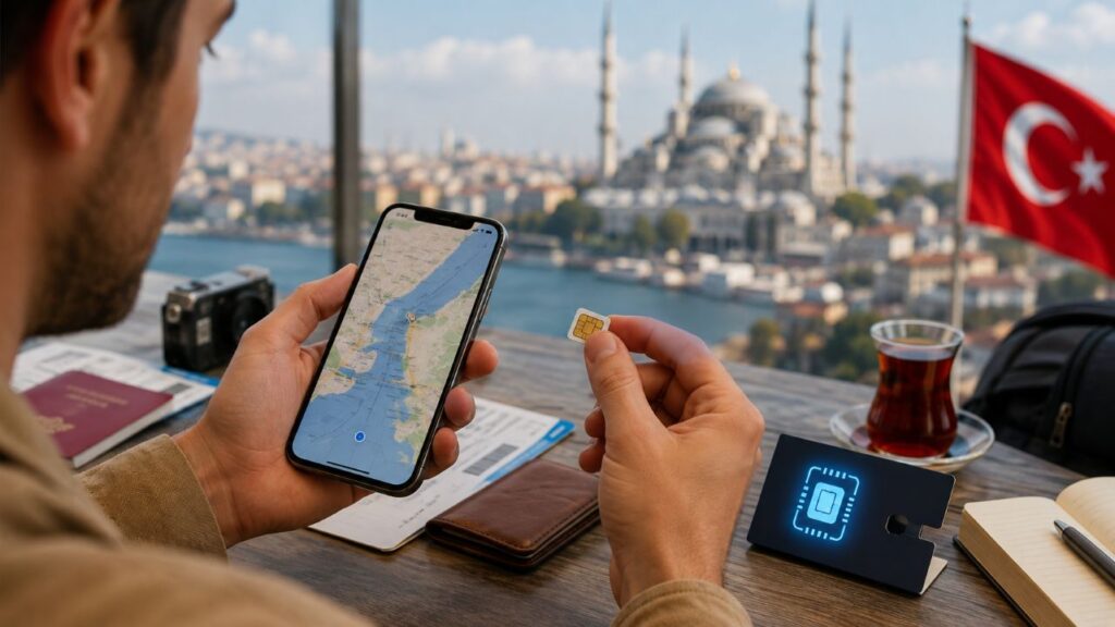 SIM Turquía: teléfono preparado para usar una SIM o eSIM durante un viaje