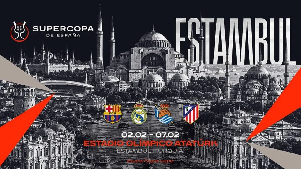 Gráfico promocional oficial de la Supercopa de España 2027 en Estambul con los cuatro equipos participantes