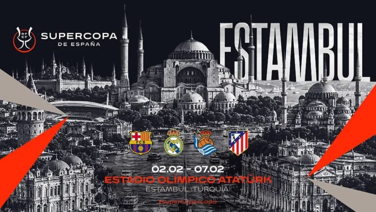 Gráfico promocional oficial de la Supercopa de España 2027 en Estambul con los cuatro equipos participantes