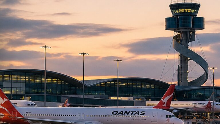 Sydney Havalimanı hava trafik kontrolü soruşturması kapsamında terminal ve Qantas uçaklarını gösteren temsili görsel