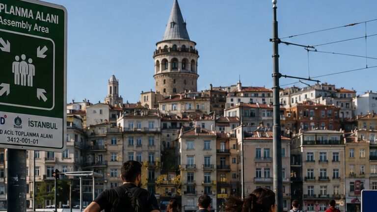 Terremoto en Turquía con viajeros caminando hacia un área de reunión en Estambul