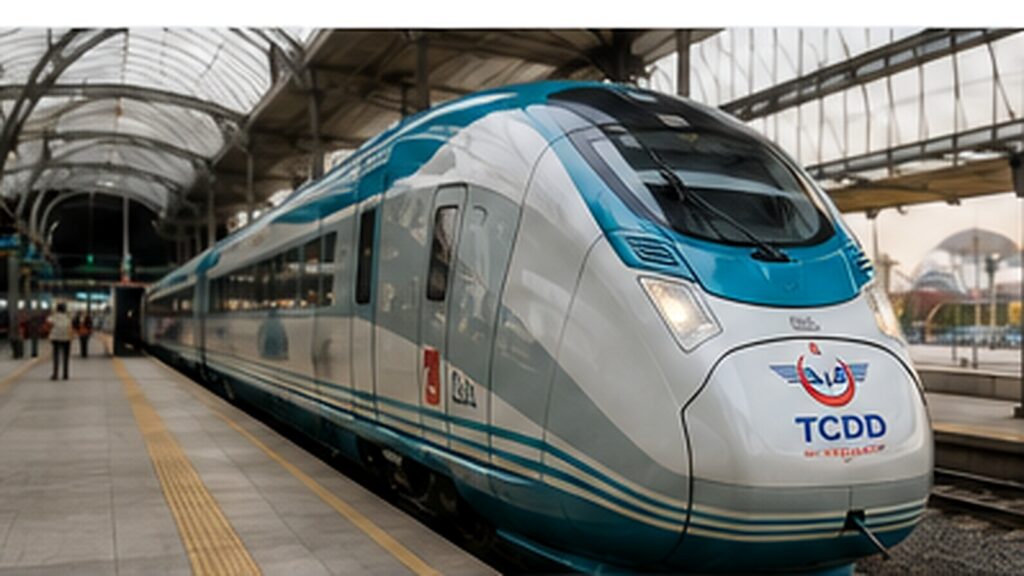 Trenes en Turquía con un YHT de TCDD detenido en una estación