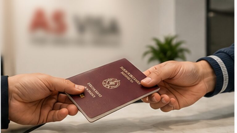 Yunanistan vize başvurusu sırasında pasaportun başvuru merkezinde teslim edilmesini temsil eden yazısız fotoğraf