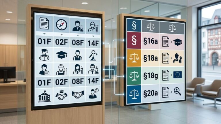 Almanya vize kodları ve Almanya Oturum Yasası maddelerini gösteren açıklayıcı temsilî grafik