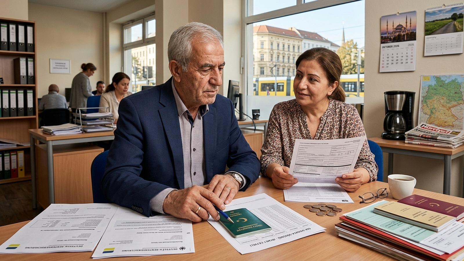 Almanya’da emeklilik: Türkiye’deki çalışma süreleri nasıl sayılıyor? 1 Almanya'da emeklilik işlemleri için Türkiye ve Almanya sigorta belgelerini inceleyen Türkler