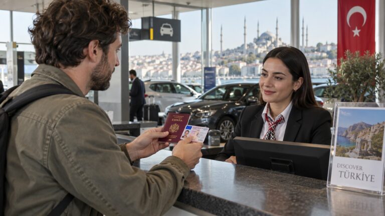 Alquilar coche en Turquía con carnet español en un mostrador de una empresa de alquiler
