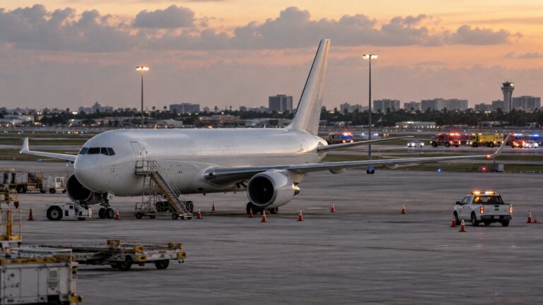Amazon 21 Air operasyonlarının durdurulmasını temsil eden Miami havalimanında kargo uçağı