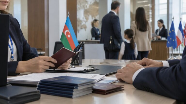 Azerbaycan diplomat kayıt sistemi haberini temsil eden pasaport ve diplomatik evraklar