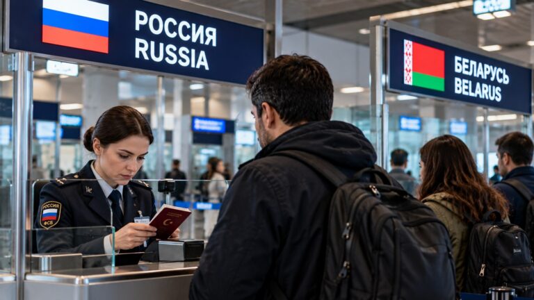 Belarus Rusya seyahat rehberi kapsamında Belarus ve Rusya arasında pasaport kontrolündeki yolcu