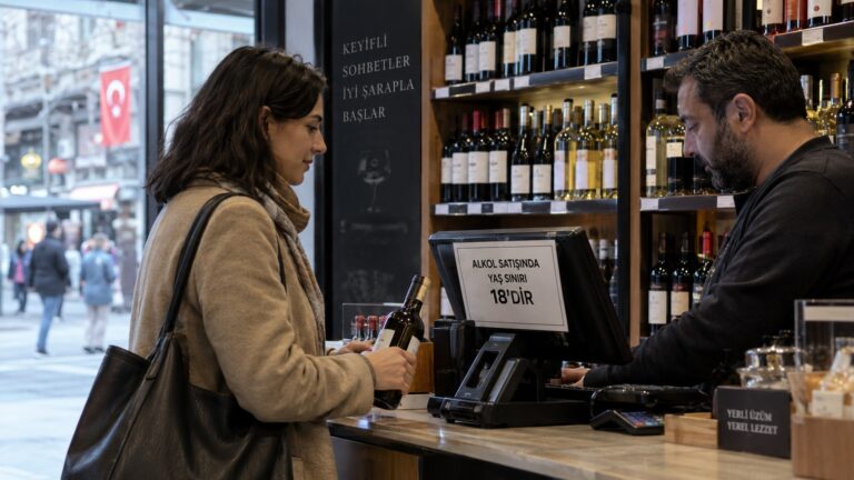 Comprar alcohol en Turquía: clienta paga una botella en una tienda de bebidas