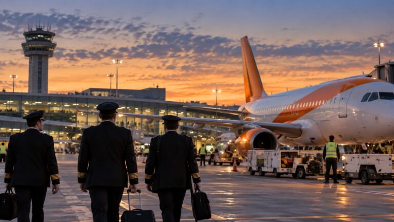 easyJet Fransa pilot grevi haberini temsil eden havalimanındaki pilotlar