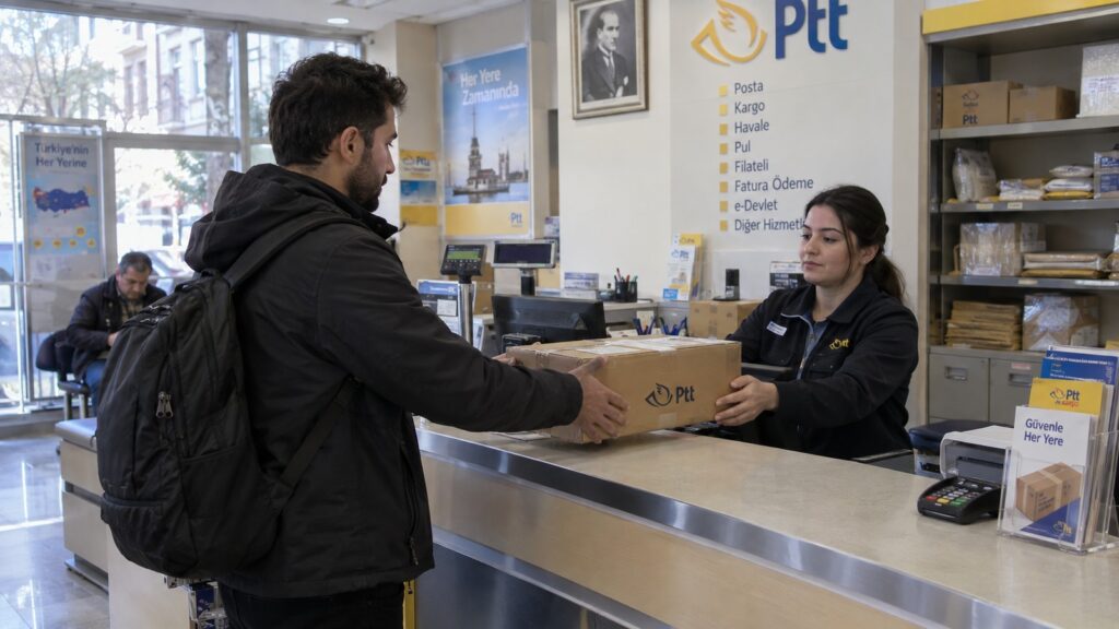 Enviar un paquete de Turquía a España: cliente entrega una caja en una oficina PTT