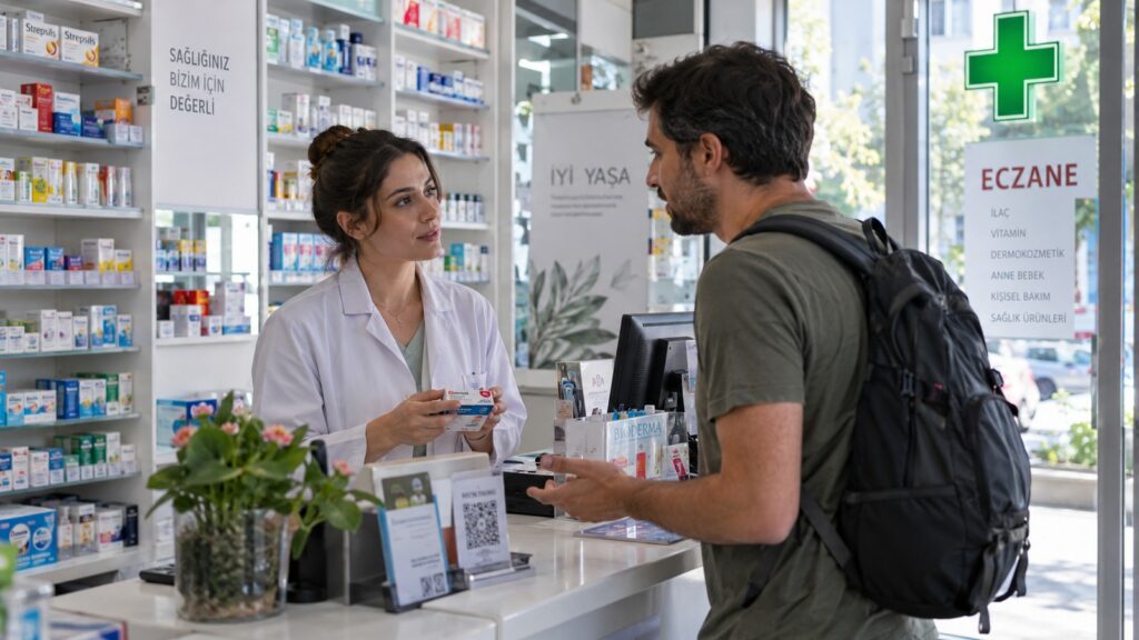 Farmacias de guardia en Turquía: farmacéutica atiende a un cliente en una eczane de Estambul
