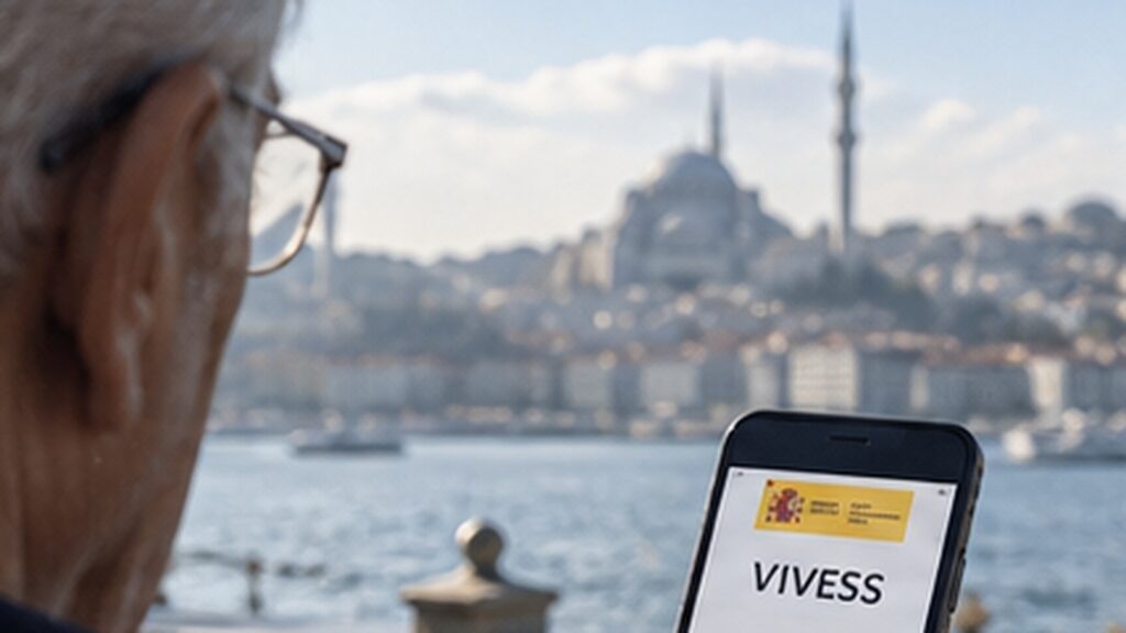 Fe de vida para pensionistas españoles en Turquía con un pensionista usando VIVESS en su teléfono móvil