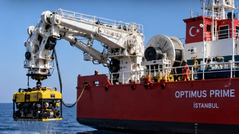 Filo Jet arama çalışmaları için Girne açıklarında sualtı robotu indiren Optimus Prime gemisi